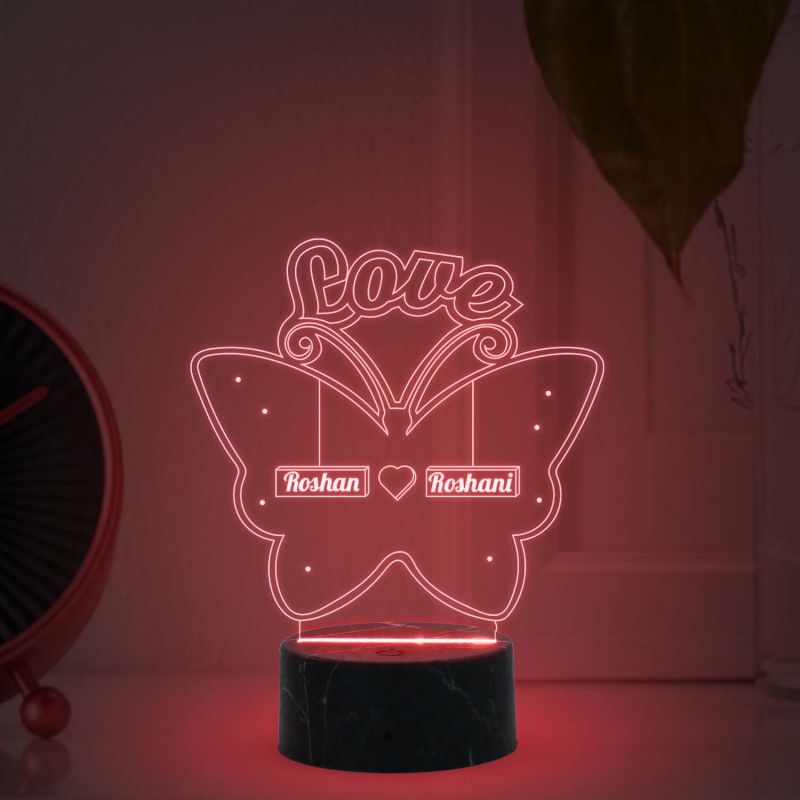 Love Butterfly Night lamp with Multicolored Light Customized with Name Gift for Loveable Person